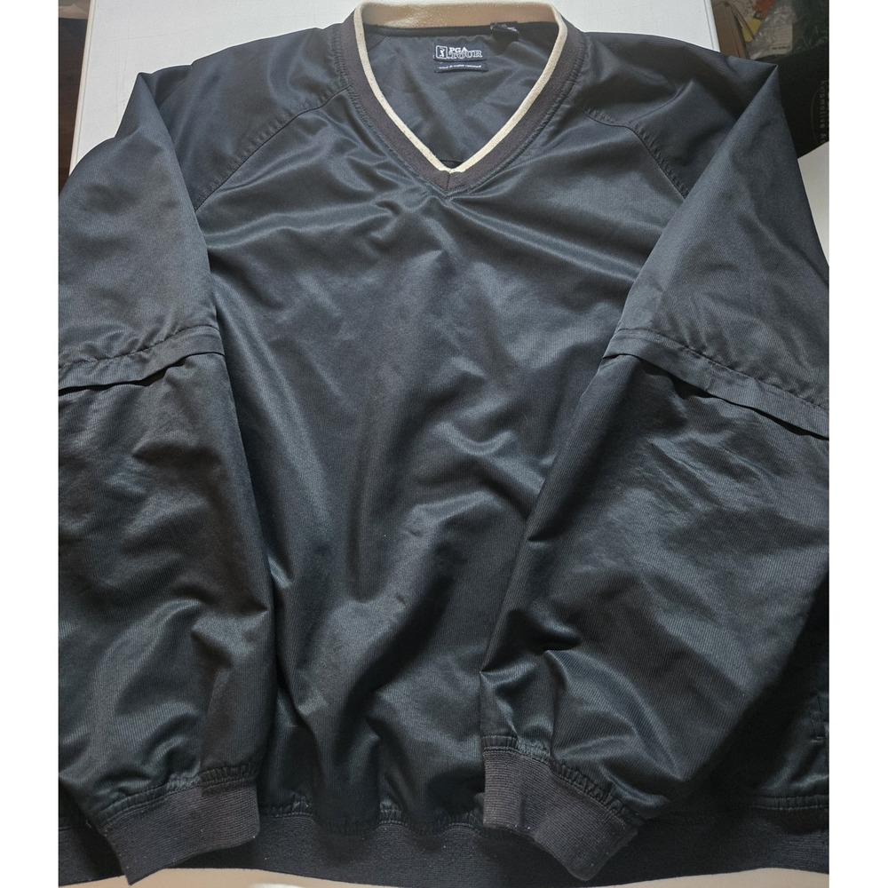 PGA TOUR Wind & Water Resistant Pullover Golf Jacket Men's XL Black V-Neck
